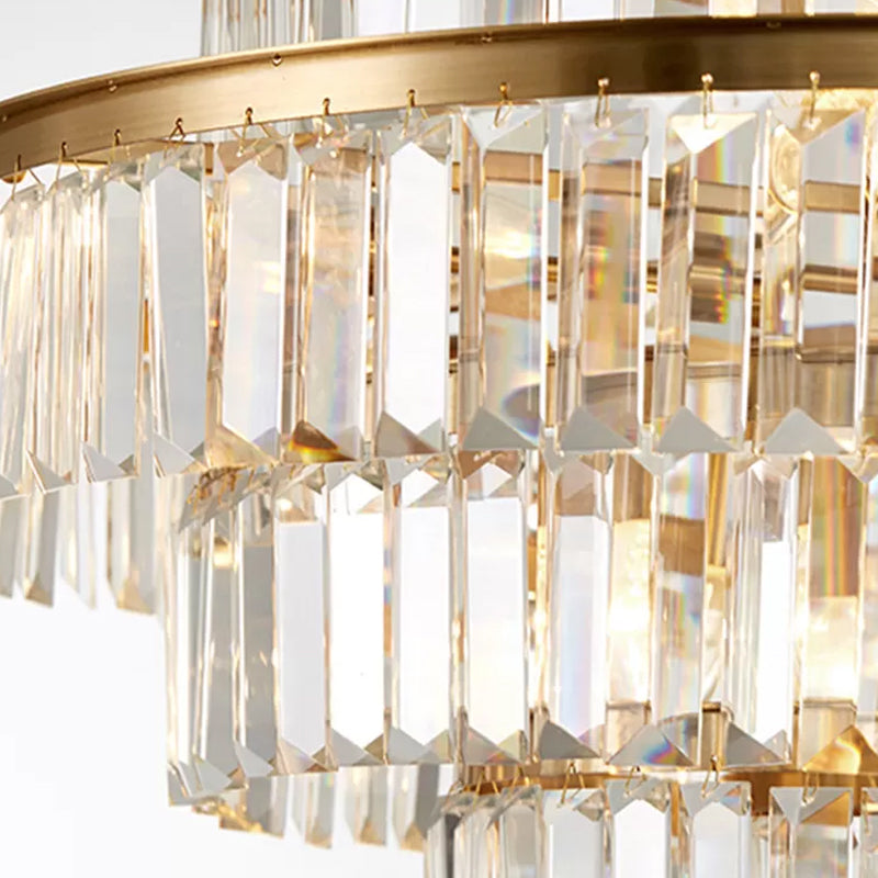 Modern Style Prismatic Crystal Tiered Chandelier 15-Bulb Dining Room Ceiling Hang Light in Gold by Taavita