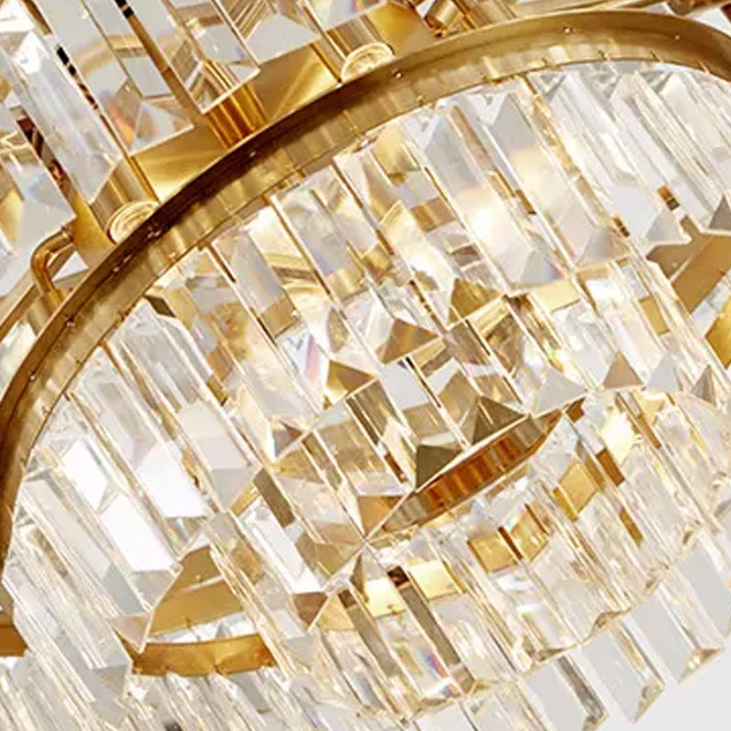 Modern Style Prismatic Crystal Tiered Chandelier 15-Bulb Dining Room Ceiling Hang Light in Gold by Taavita