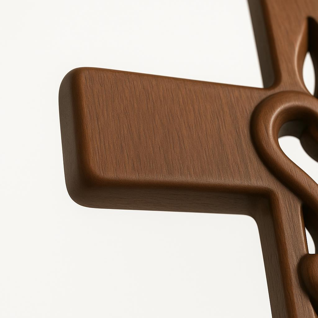 Wall Art Featuring Interwoven Hearts in Wood Cross Design