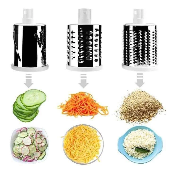 Vegetable Slicer with Rotary Mechanism and 3 Stainless Steel Drums