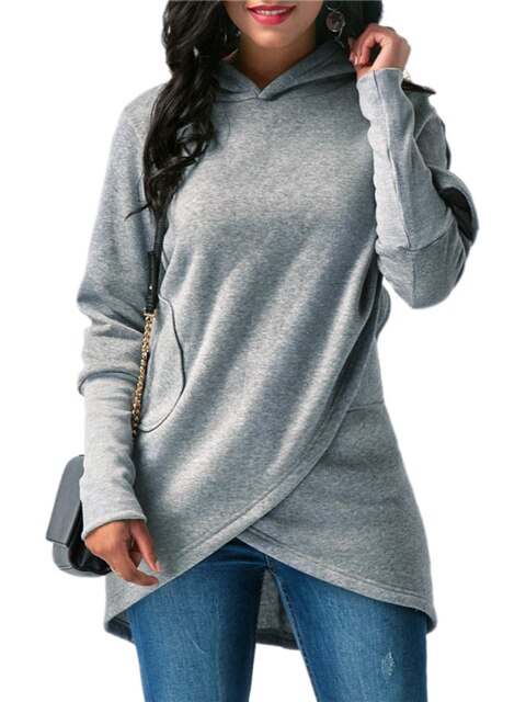 Women’s Draped Knit Hoodie | Asymmetric Hem & Modern Flair | Soft Fabric | Comfortable Fit