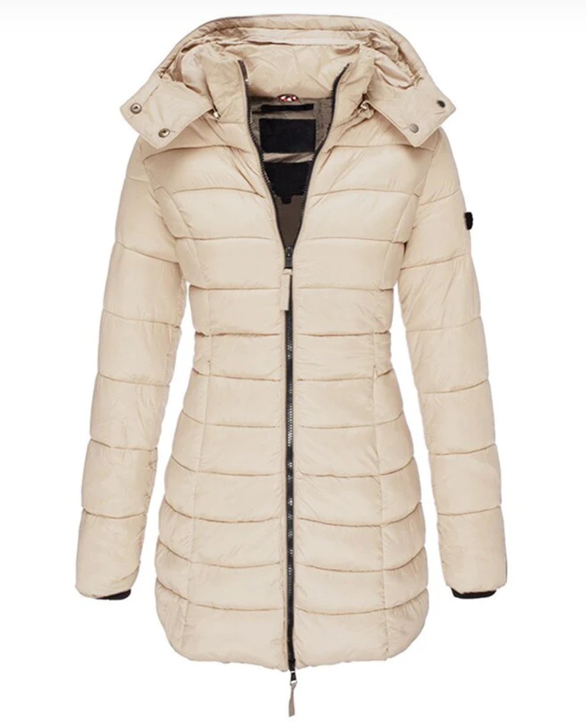 Women’s Longline Down Jacket | Hooded & Zipper Closure | Polyester & Down Filling | Lightweight Warmth for Fall and Winter