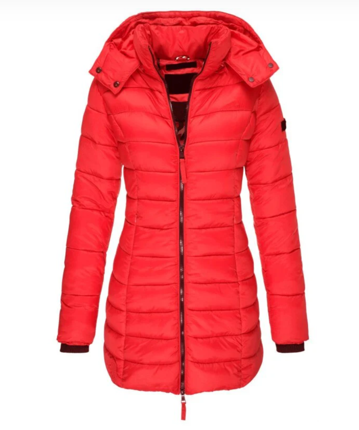 Women’s Longline Down Jacket | Hooded & Zipper Closure | Polyester & Down Filling | Lightweight Warmth for Fall and Winter