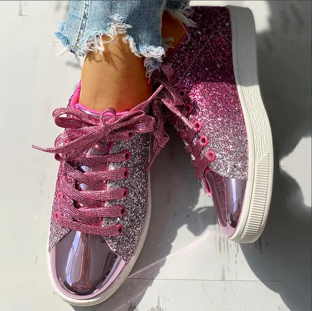 Women’s Casual Sneakers | Glitter Texture with Glossy Toe Cap | Durable Materials | Comfortable Fit for All-Day Wear