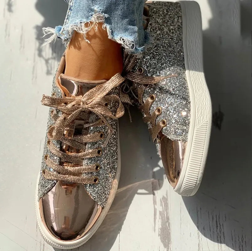 Women’s Casual Sneakers | Glitter Texture with Glossy Toe Cap | Durable Materials | Comfortable Fit for All-Day Wear