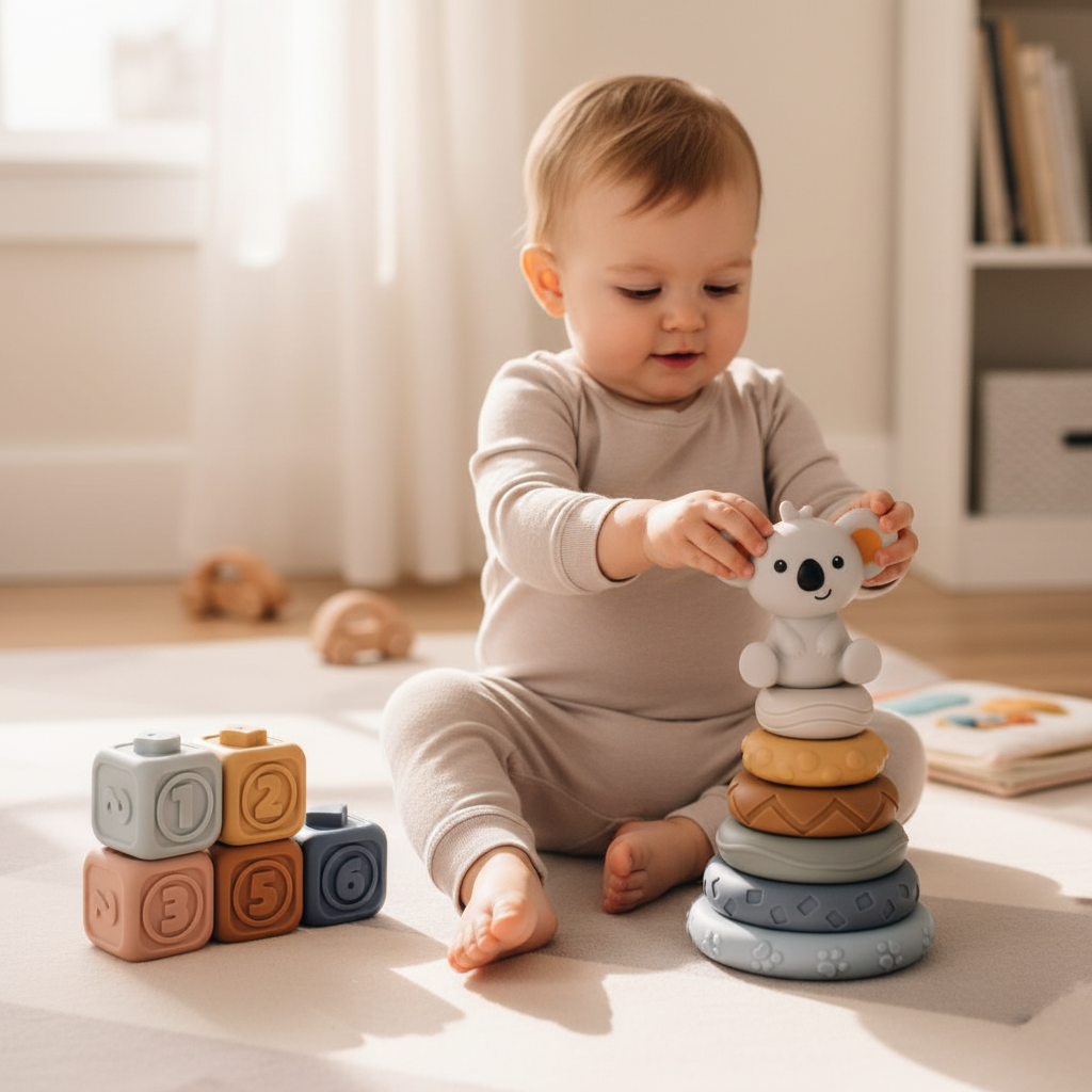 Colorful Stacking and Teething Cubes for Infants