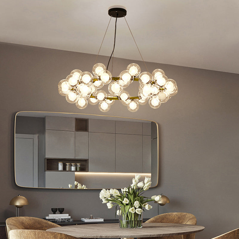 Taavita Ceiling Light Fixture Modernist Glass Chandelier Lamp Black/Gold Finish with Metal Ring - 15/25 Bulbs