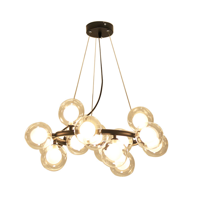 Taavita Ceiling Light Fixture Modernist Glass Chandelier Lamp Black/Gold Finish with Metal Ring - 15/25 Bulbs