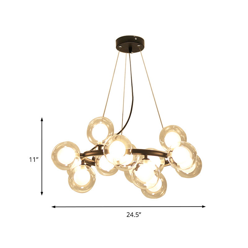 Taavita Ceiling Light Fixture Modernist Glass Chandelier Lamp Black/Gold Finish with Metal Ring - 15/25 Bulbs