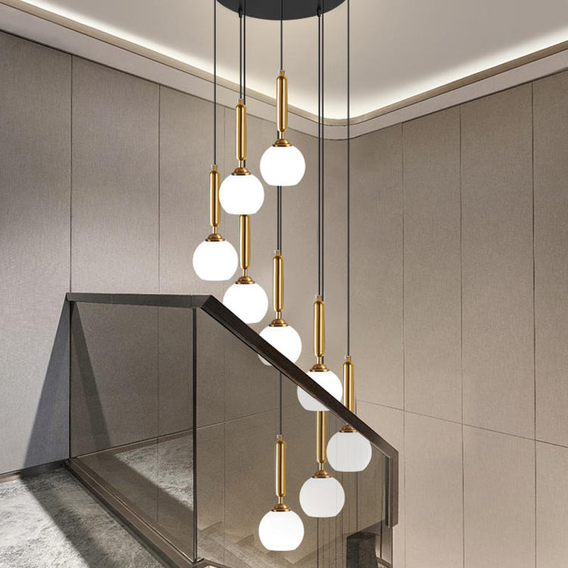 Opal Glass Global Multiple Hanging Light Simplicity Suspension Lighting for Stairs 6 Black Clearhalo 'Ceiling Lights' 'Modern Pendants' 'Modern' 'Pendant Lights' 'Pendants' Lighting' 2025402
