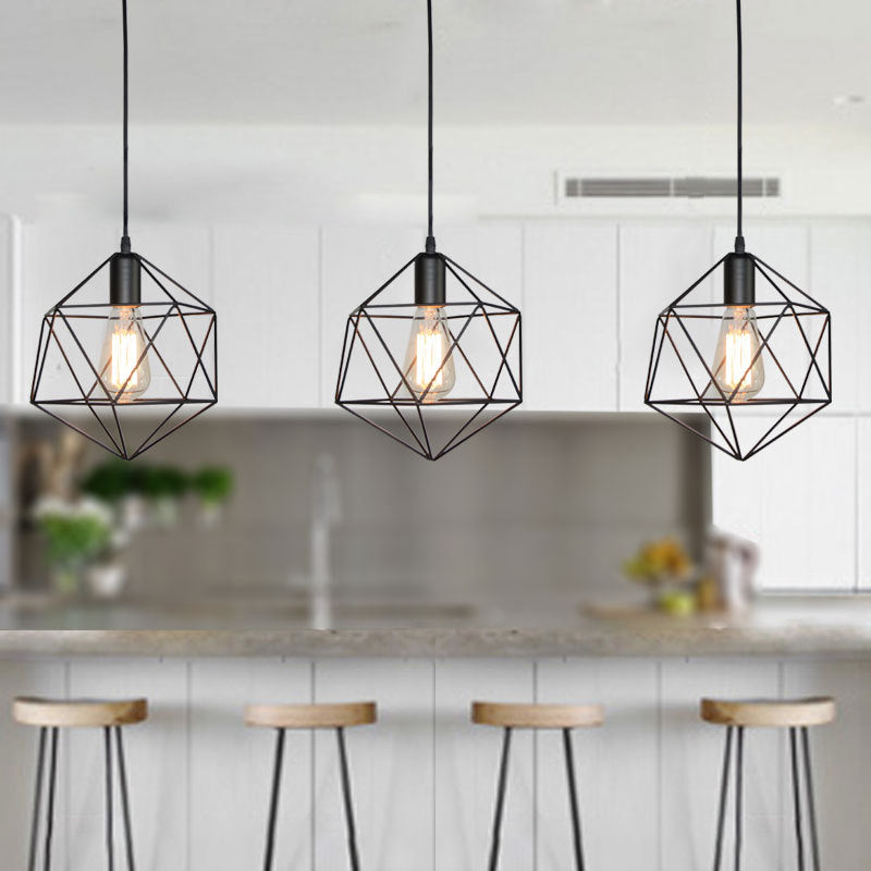 Taavita Geometric Cage Heater Hanging Light Industrial Black/Gold Metal Hanging Lamp for Kitchen Island