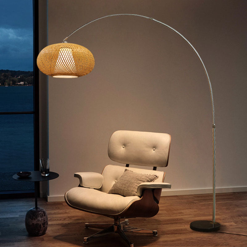 Taavita Chinese Bamboo 1-Light Wooden Reading Floor Lamp with Rotating Shade