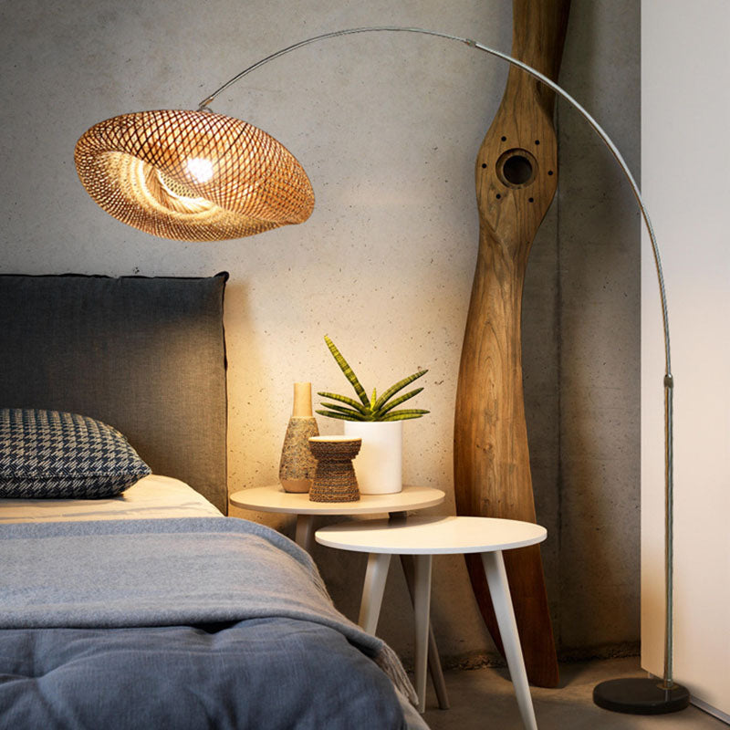 Taavita Chinese Bamboo 1-Light Wooden Reading Floor Lamp with Rotating Shade