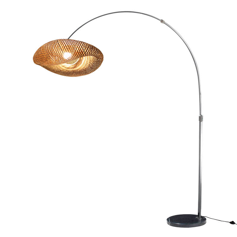 Fishing Rod Standing Lamp Chinese Bamboo 1-Light Wood Reading Floor Light with Swivel Shade Wood Small B Clearhalo 'Floor Lamps' 'Lamps' Lighting' 2044757