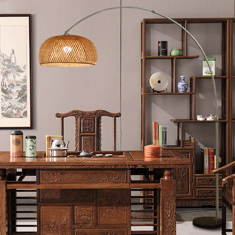 Taavita Chinese Bamboo 1-Light Wooden Reading Floor Lamp with Rotating Shade
