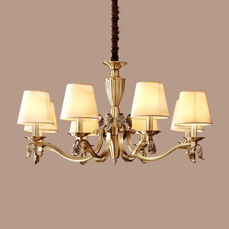Taavita Candelabra Ceiling Lighting Modern Metallic Chandelier Light Fixture with Tapered Fabric Shade - 20 to 24 Inch 25 Inch & Above, 3 5 6 8 10 Lights, Beige Shade, 1 Tier
