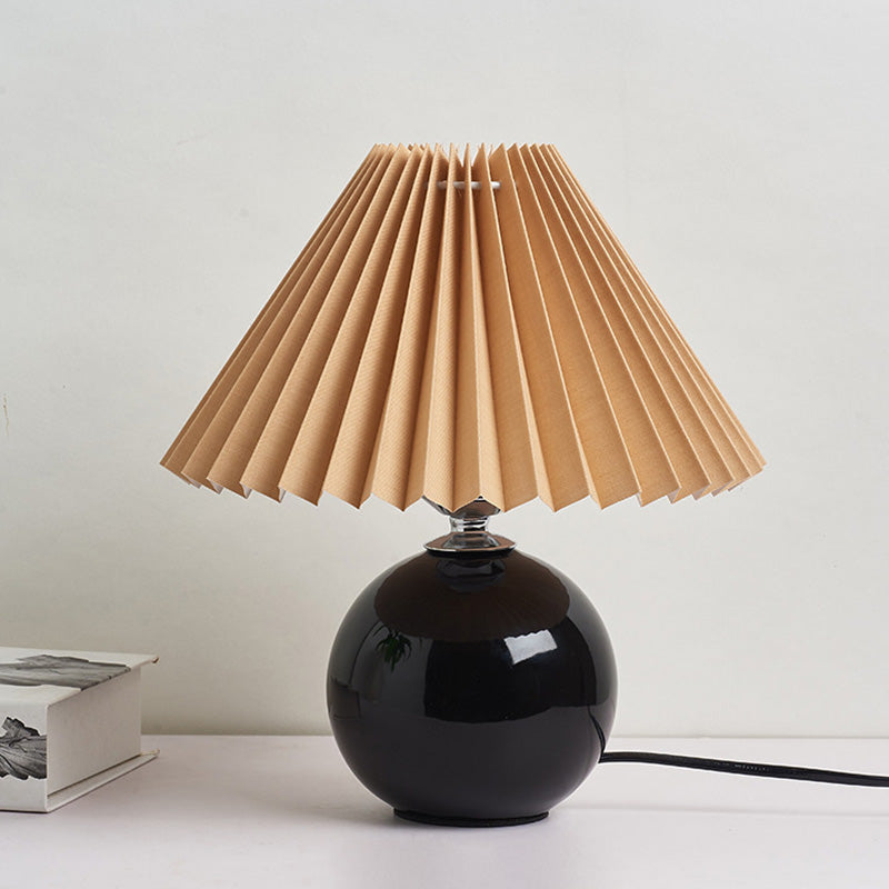 Globe Bedside Table Lamp Ceramic Modern Nightstand Lighting with Conical Pleated Shade Beige A Clearhalo 'Lamps' 'Table Lamps' Lighting' 2064483