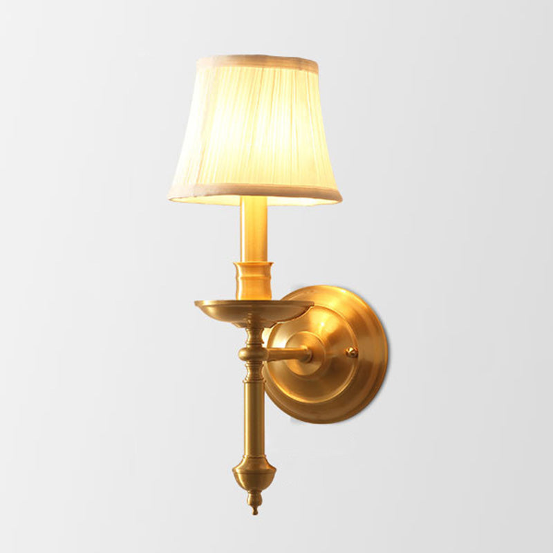 Vintage Taavita Wall Lighting Candlestick Living Room Single Gold Light with Empire Fabric Shade