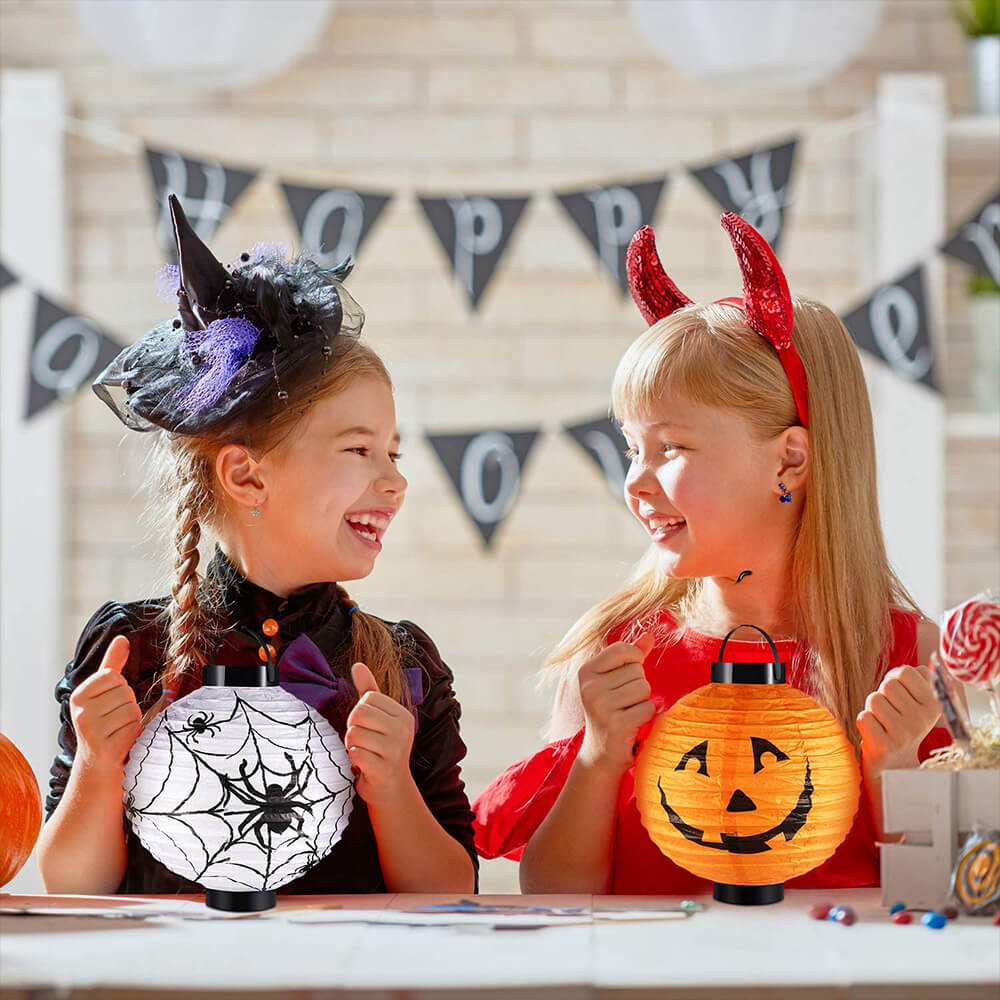 Halloween Hanging Paper Lanterns with Spooky Glow Decorations