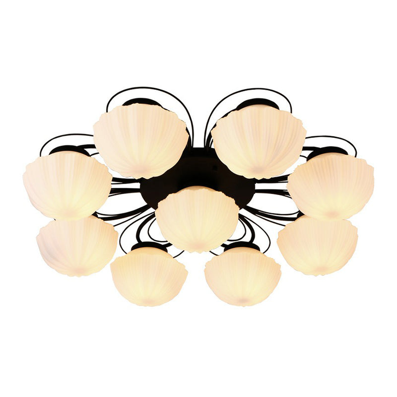 Taavita Cream Glass Black Flush Mount Chandelier Bowl Classic Semi Flush Light Fixture for Dining Room