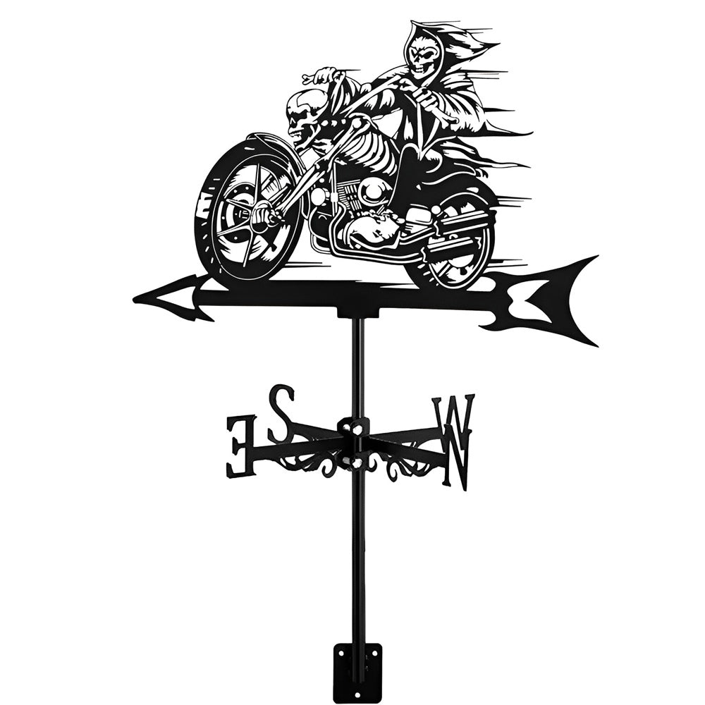 Skull Motorcycle Halloween Weathervane Stainless Steel Outdoor Decor