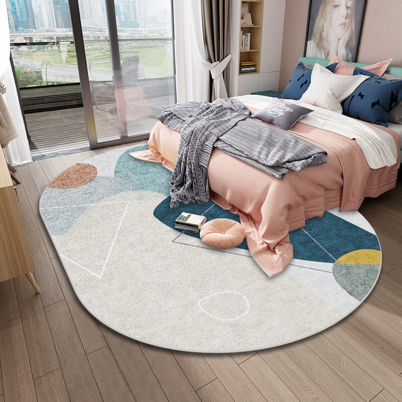 Trendy Multi-Color Nordic Polyester Rug Abstract Geometry Pet-Friendly Non-Slip Back Washing Machine Safe for Bedroom