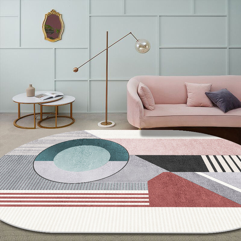 Trendy Multi-Color Nordic Rug Polyester Abstract Geometry Carpet Pet Friendly Non-Slip Backing Washable Rug for Bedroom Lake Blue Clearhalo 'Area Rug' 'Rug' 2106891