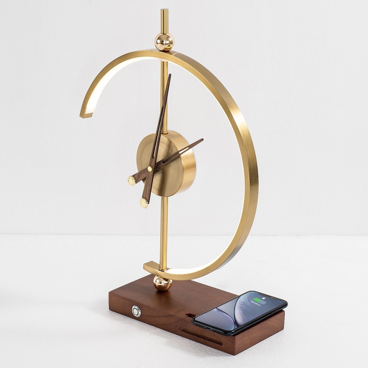 LED Desk Lamp | Wireless Charger & Analog Clock | Maple Wood Base | Energy-Efficient Lighting