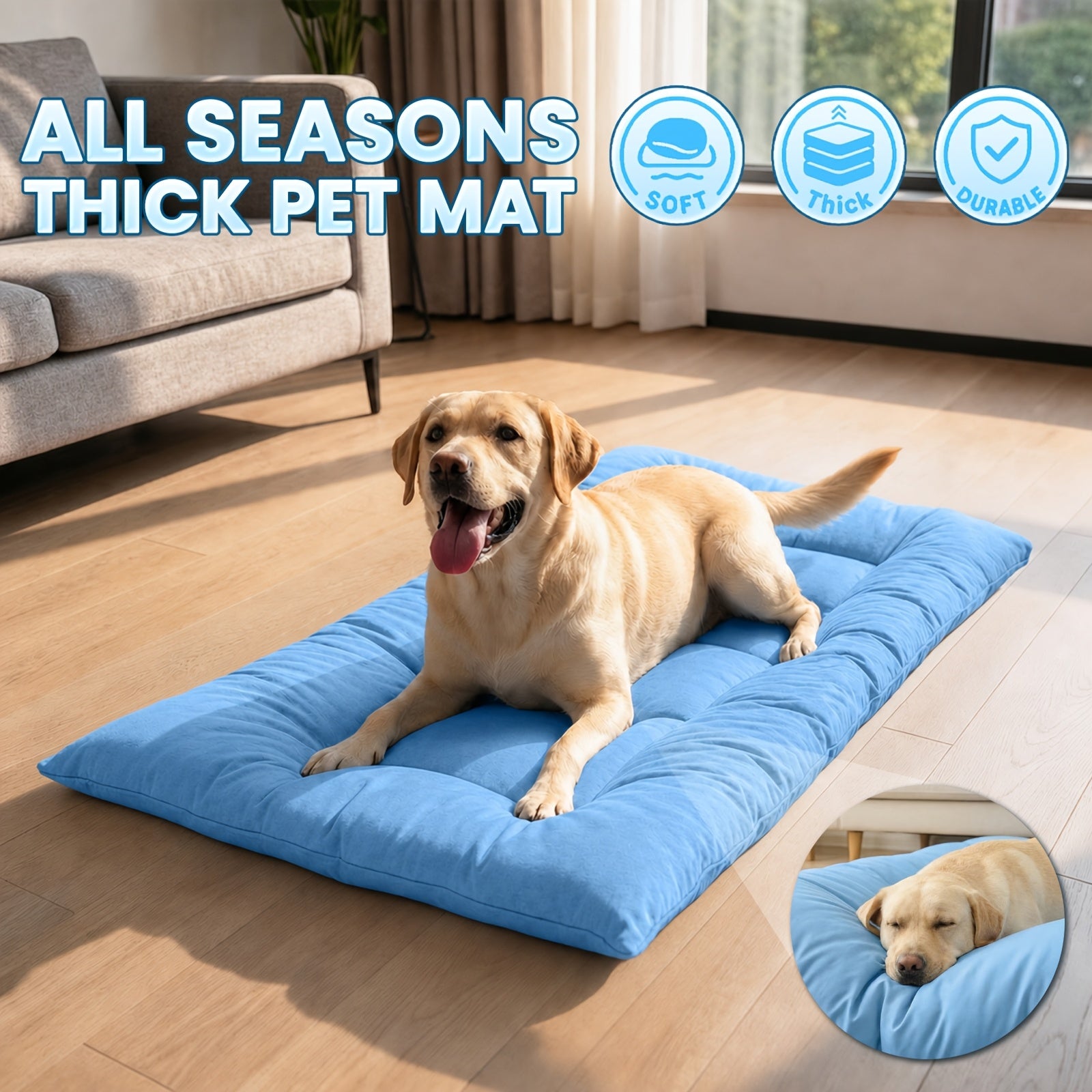 Extra-Large Summer Cooling Mat Dog Sofa Bed | Ultra-Soft, 8 Compartments, Extra-Large Plush Dog Sofa Bed | Super Soft, Thick Polyester Pet Mat with a Non-Slip Bottom | Comfortable Rectangular Sofa Suitable for Small to Large Dogs And Cats