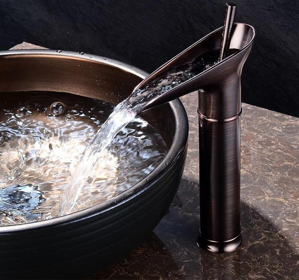 Valloren — Vintage Brass Waterfall Bathroom Faucet with Smooth Flow
