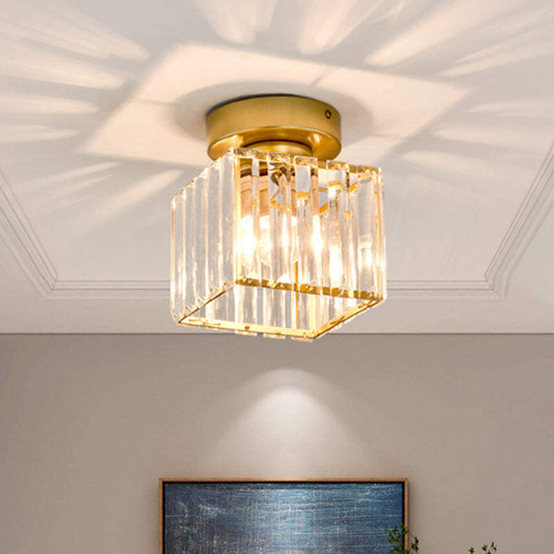 Geometrical Flush Mount Ceiling Light in Gold - Taavita K9 Crystal 1 Bulb Hallway Flush Mount