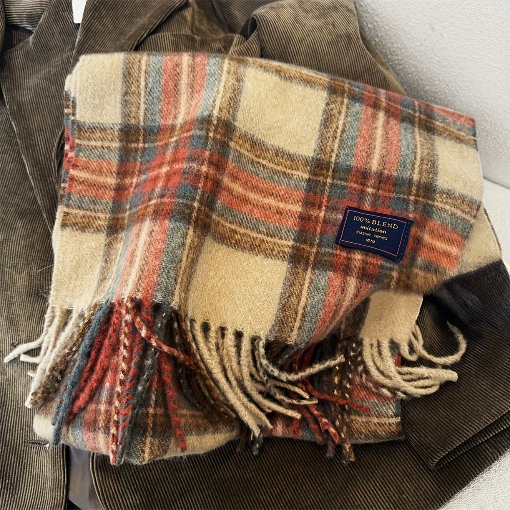 Wool-Blend Scarf | Tartan Pattern | Warm and Comfortable | Wool