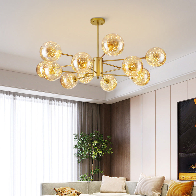 Modern Style Clear Glass Sphere LED Chandelier Light Fixture for Living Room Ceiling Lighting