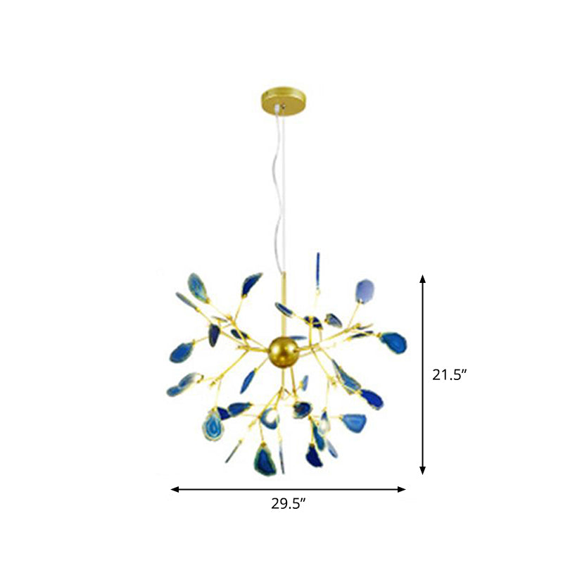 Taavita Firefly LED Ceiling Lighting Artistic Agate Gold Chandelier Light for Living Room with Purple Navy Blue Shade