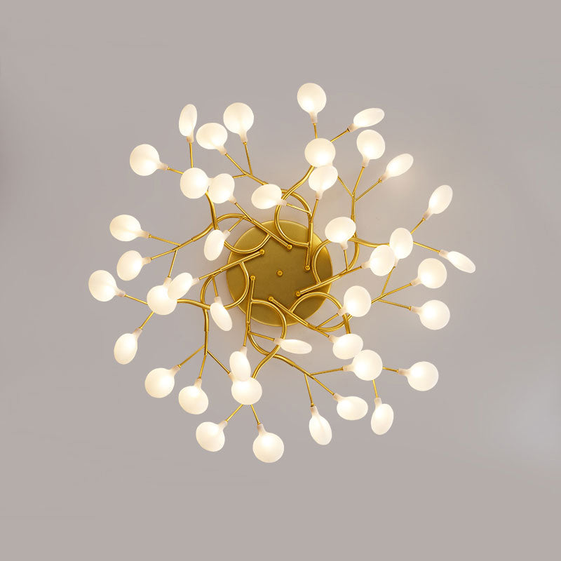 Taavita Branch Metallic Post-Modern LED Semi Flush Living Room Light Chandelier with Firefly Shade
