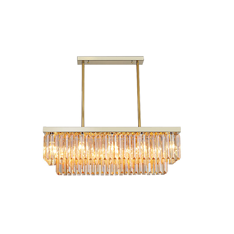 Rectangle Hanging Lamp Kit Taavita Clear/Amber Crystal Block 8 Lights Dining Room Island Pendant, 31.5"/39" W