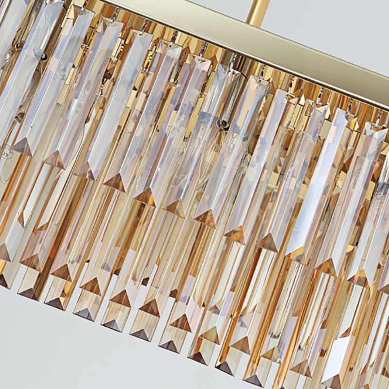 Rectangle Hanging Lamp Kit Taavita Clear/Amber Crystal Block 8 Lights Dining Room Island Pendant, 31.5"/39" W