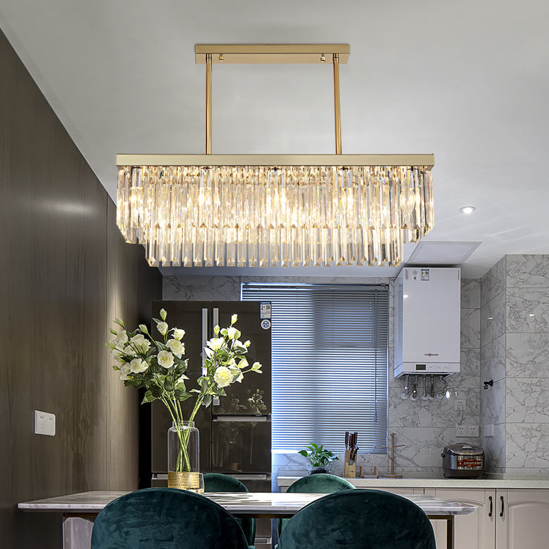 Rectangle Hanging Lamp Kit Taavita Clear/Amber Crystal Block 8 Lights Dining Room Island Pendant, 31.5"/39" W