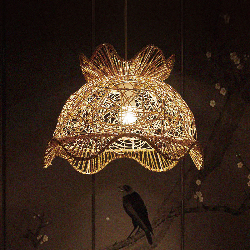 Taavita Scalloped Ceiling Light 1 Head Asian Style Hanging Lamp for Restaurant