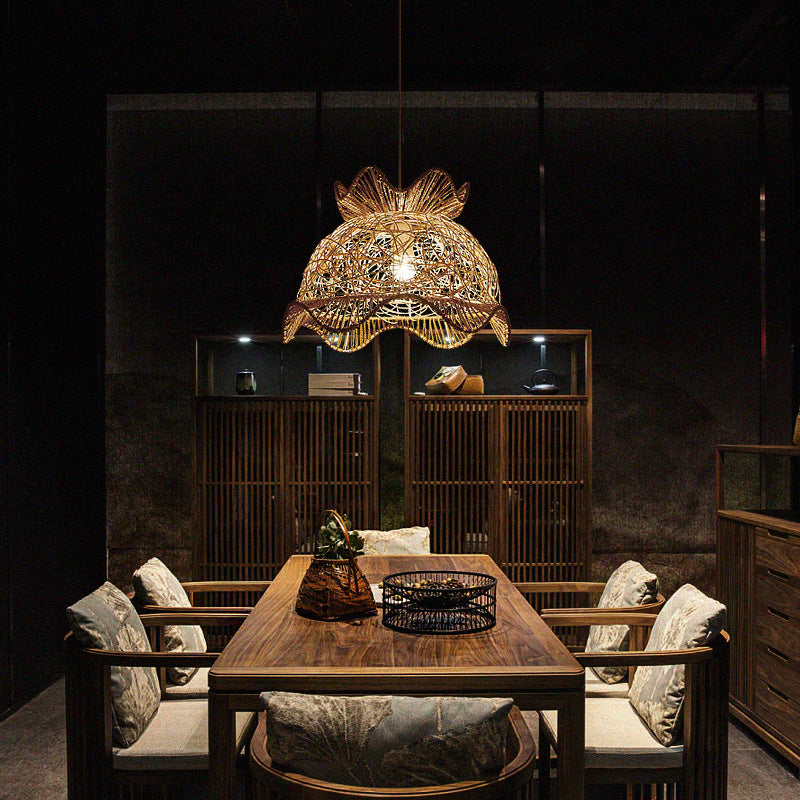 Taavita Scalloped Ceiling Light 1 Head Asian Style Hanging Lamp for Restaurant