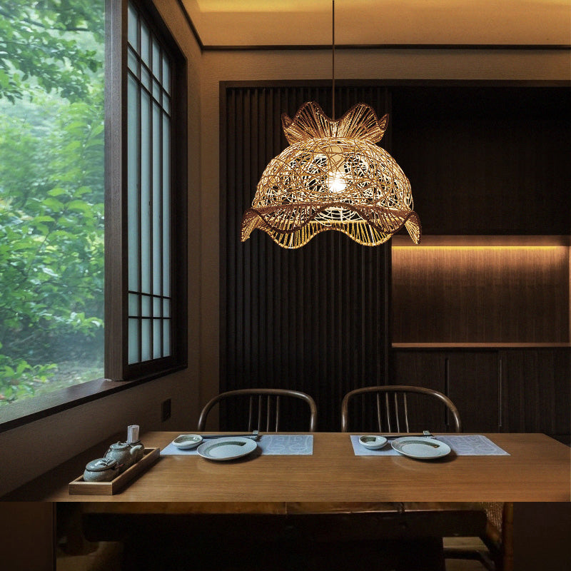 Taavita Scalloped Ceiling Light 1 Head Asian Style Hanging Lamp for Restaurant