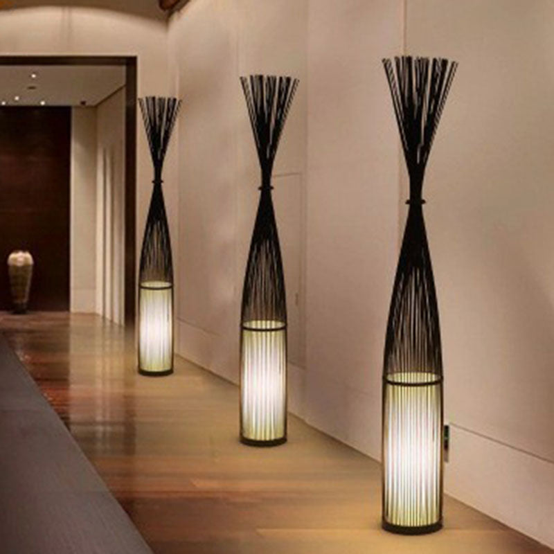 Taavita Handwoven Floor Lamp Asian Style 1 Bulb Standing Light for Living Room