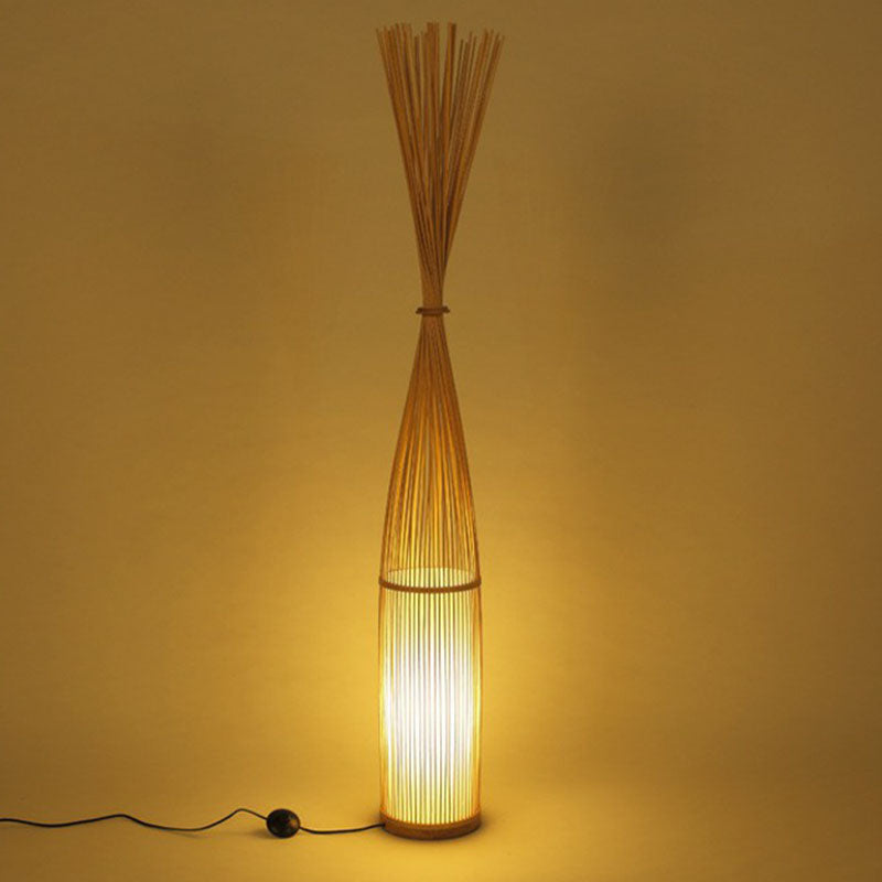 Bamboo Handwoven Floor Lighting Asian Style 1 Bulb Standing Light for Living Room Black Clearhalo 'Floor Lamps' 'Lamps' Lighting' 2247145