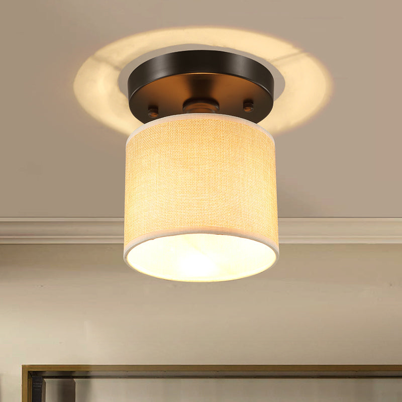 Semi Flush Mount Fabric Drum Beige Ceiling Light - Taavita Single-Bulb Fixture