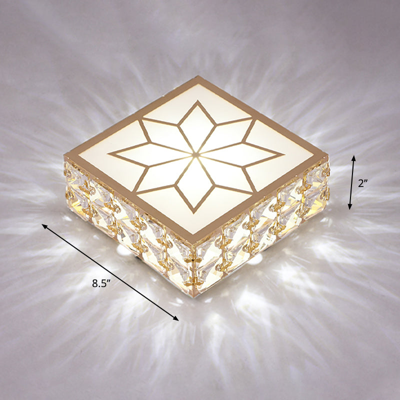 Gold Square LED Flush Mount Light Simplicity Crystal Embedded Flush Mount Ceiling Light for Foyer Gold 6.5" Warm Clearhalo 'Ceiling Lights' 'Close To Ceiling Lights' 'Close to ceiling' 'Flush mount' Lighting' 2253519