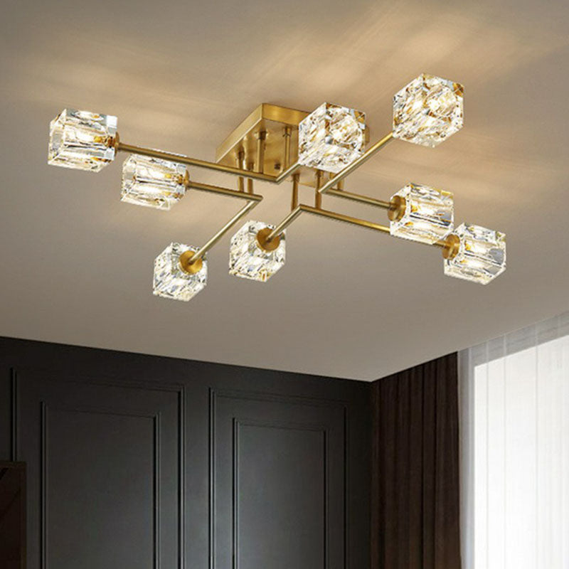 Taavita Cube Semi-Flush Mount Close to Ceiling Light Fixture - Post-Modern Gold Finish