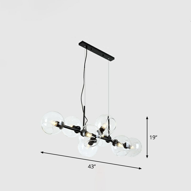 Postmodern 8-Head Island Pendant Light Global Hanging Fixture with Glass Shade for Dining Room in Black Gold and Clear Smoke Grey