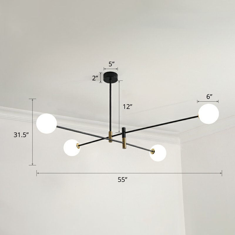 Taavita Living Room Hanging Light Opal Glass Simplicity Chandelier Black in 1 Level with 4 6 8 Lights
