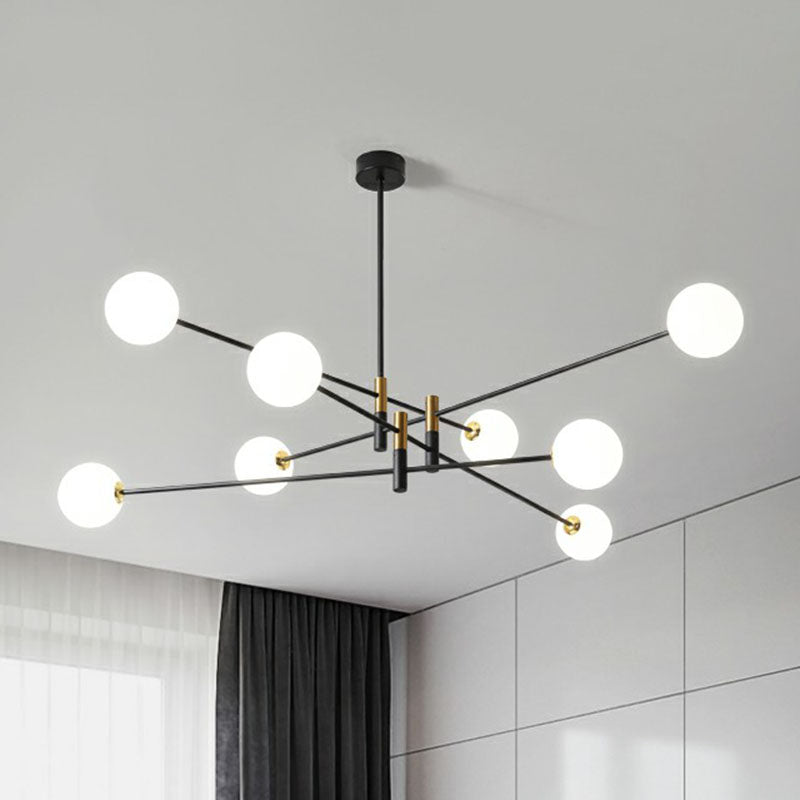 Taavita Living Room Hanging Light Opal Glass Simplicity Chandelier Black in 1 Level with 4 6 8 Lights