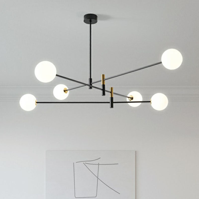 Taavita Living Room Hanging Light Opal Glass Simplicity Chandelier Black in 1 Level with 4 6 8 Lights